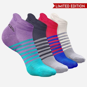 Bamboo Men Ankle Socks (Striped) - 4 Pairs-Navy Blue | Pink | White | Yellow