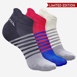 Bamboo Men Ankle Socks (Striped) - 3 Pairs-Pink | Dark Grey | White