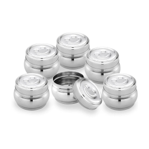 Dynore 6- Smiley Dabba Steel Silver Spice Container ( Set of 6 ) - Silver