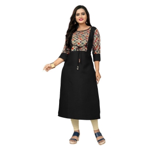 Rangrasiya - Black Cotton Blend Women's Straight Kurti ( Pack of 1 ) - 3XL