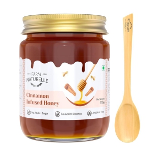 Farm Naturelle Healthy Cinnamon(Daalchini) Infused Honey 700gm + 75gm Extra |100% Pure Honey| Raw & Unfiltered|Unprocessed|Lab Tested Honey In Glass Jar with Engraved Virgin Wooden Spoon