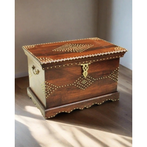 Wooden Trunk with Brass Nailwork - Vintage Charm and Versatile Storage