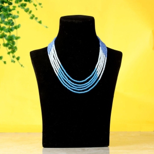 Tribes India Blue White Crystal Beads Multi Strand Necklace for Women