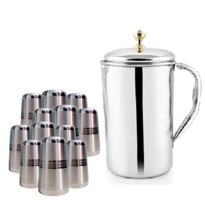 SHINI LIFESTYLE Stainless Steel Jug and best quality steel Glass set, Water Jug, juice glass