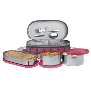 Milton Corporate Lunch 3 Stainless Steel Lunch Box with Jacket (Pink)
