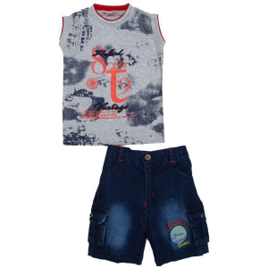 Zadmus Boys Cotton T - Shirt & Denim Shorts Dress (Red, 2 - 3 Years) - 4-5 Years