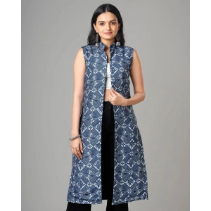 Indigo Printed Long Jacket For Womens-4XL / Indigo