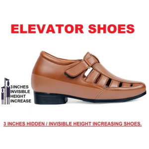 Bxxy's 3 Inch Hidden Height Increasing Elevator Roman Vegan Leather Sandals for Men