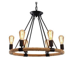 LAMPS OF INDIA VINTAGE HEMP ROPE CHANDELIER PENDANT METAL ISLAND LIGHTING FIXTURE CEILING LAMP FOR LIVING ROOM CAFE BASEMENT RESTAURANT BAR (BLACK/BEIGE) (BULBS NOT INCLUDED)