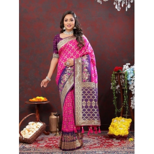 Magenta & Wine Patola Silk Woven Design Meenakari Weaving Saree