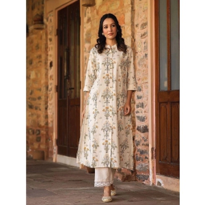 AMIRA'S INDIAN ETHNICWEAR Cotton Flex Printed Front Slit Women's Kurti - Beige ( Pack of 1 ) - None