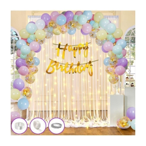 Zyozi Canopy Tent Birthday Decorations | Birthday Decorations Kit | Canopy Tent For Decorations - Banner, Pastel Balloons, Rice Light, Gold Confetti Balloons (Pack Of 37) - Multicolor