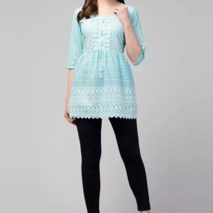 Short Chikankari Kurti Light Blue