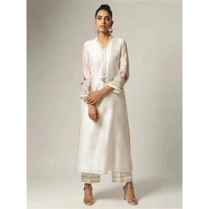 White Colour Pretty Chanderi Silk Kurta Set For Women-M