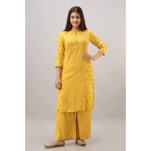 JAIPURETHNICWEAVES Women's Rayon Geometric Printed Straight Kurta (Yellow)