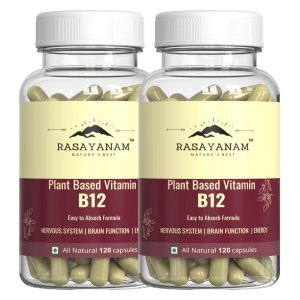 Rasayanam Plant Based Vitamin B12 (Cobalamin) PACK OF 2 | Wheatgrass, Moringa, Amla, & Beetroot | Supports Nervous System & Brain Function | 240 Veg Capsules for Men & Women