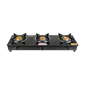 Suryaviva Photon Viva 3B Ms Bk Toughened Glass 3 Cast Iron Burner Gas Stove(Manual Ignition,Black) - Black