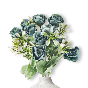 Rose and Fern Artificial Flowers Blue