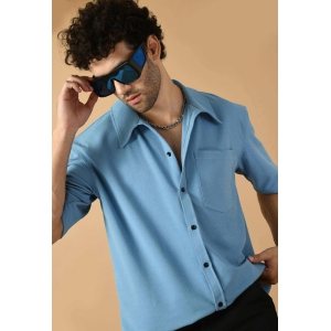 Sky Blue Half Sleeves Valentino Shirt with Button Accents By Offmint-L