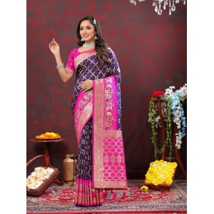 Purple & Magenta Patola Silk Woven Design Meenakari Weaving Saree