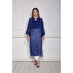 Twilight Blue Lacy Mulmul Kurta Set-M