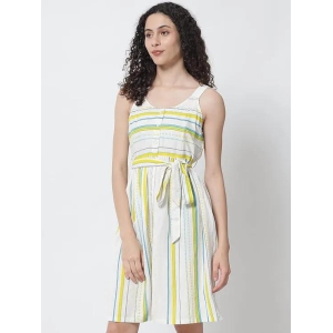 Women Off White Striped Dress-Medium