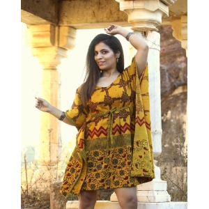 Sun kissed Organic cotton Hand printed Short Caftan Dress