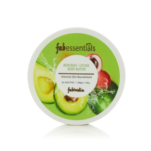 fabessentials-avocado-lychee-body-butter-infused-with-shea-butter-for-intensive-skin-nourishment-ultra-rich-moisturiser-for-soothing-dry-skin-patches-smoothens-softens-gives-skin-a-satin-glow-200-ml