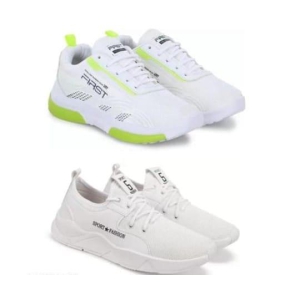 White and green solid casual shoes for men