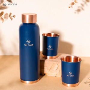 Matte Copper Bottle with a set of 2 Glasses