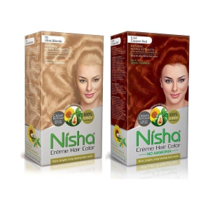 Nisha Cream Hair Color 100% Grey Coverage Permanent Hair Color Blonde Ultra and Copper Red 150 g Pack of 2