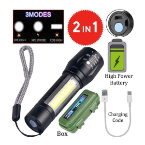 OLIVE OPS LED 100 Meter Full Metal Body Rechargeable Torch Light Flashlight Torch - Pack of 1 - White