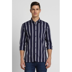 Men Navy Slim Fit Stripe Full Sleeves Casual Shirt