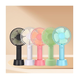 Mini Portable USB Hand Fan Built-in Rechargeable Battery Operated Summer Cooling Table Fan with Standing Holder Handy Base (Assorted) - Assorted