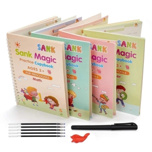 Childrens Magic Copybooks Set (4 BOOKS + 1 PEN + 1 GRIP + 10 REFILL)