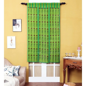 Three Panel Bamboo Curtain - Light Green-9 ft length