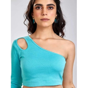 Aqua Blue One Shoulder Cut Out Crop Top-S / Ethnic