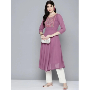 Embroidered yok flaired gorgette kurta from Jompers-L / Pink