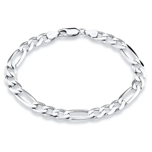 I JUELS ; LIVE THE EMOTIONS 925 Sterling Silver Figaro Chain Bracelet For Mens/Boys/Gents