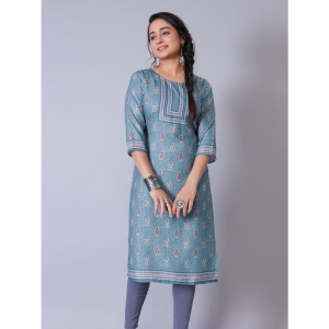 RIAANA Cotton Blend Printed Straight Womens Kurti - Blue ( Pack of 1 ) - None