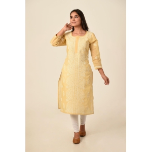 Ladies New Fashion Hand Chikankari Kurti Yellow