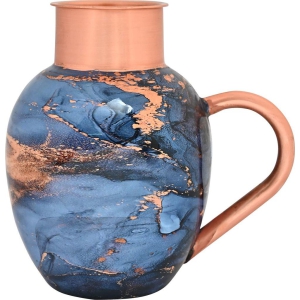 DOKCHAN Beautiful Enameled Glossy Printed Design Copper Jug|Bottle with Handle Or Glass