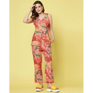 Women Co-ord Set Printed Sleeveless Top and Full Length Trouser Pant-L-38