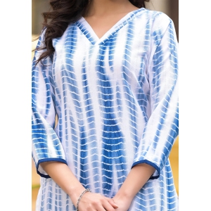 White and Blue Color Tie Die printed Kurta set with Bottom and Dupatta-M