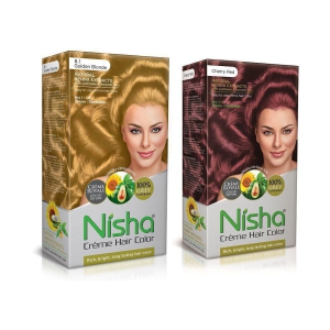 Nisha Cream Hair Color Grey Coverage Permanent Hair Color Golden Blonde and Cherry Red 150 mL Pack of 2