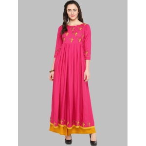 Women Pink Ethnic Motifs Printed Gotta Patti Block Print Anarkali Kurta