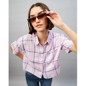 Viscose Checkered Crop Shirt for Womens-M