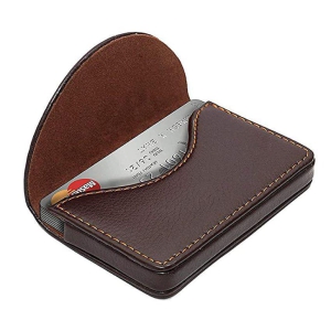 Stitched PU Leather ATM Credit Debit Business ID memory Card Holder Wallet for Men & Women - Brown