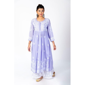 Ladies New Purple Colour Cotton Hand Chikanakri Kurti