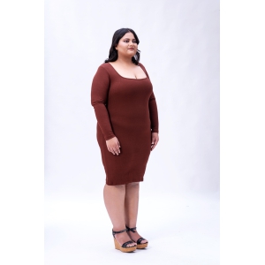 Built in Bra And Shapewear Brown Full Sleeves Short Dress